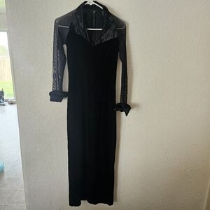 Vintage Brunnella Elegant Black Velvet Long Sleeve Dress Size Med Made In Usa‎